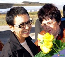 Larisa Shoygu with her fail-safe assistant Marina Firsova at Kyzyl Airport.
